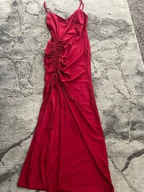 iris Red Draped Ruched Maxi Dress